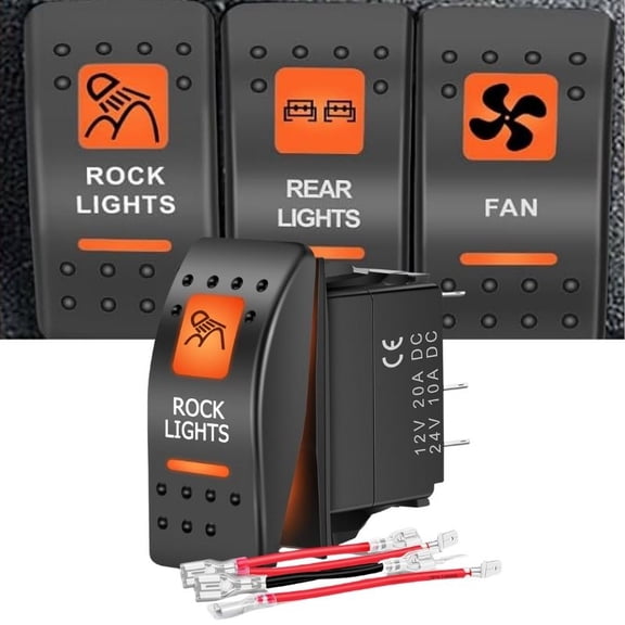 Nilight UTV Rock Lights Rocker Switch on off 5 PIN SPST Led Light Bar Switches with Orange Backlit 12V 24V Toggle Switches with Jumper Wires Set for ATVs UTVs Cars Trucks RVs