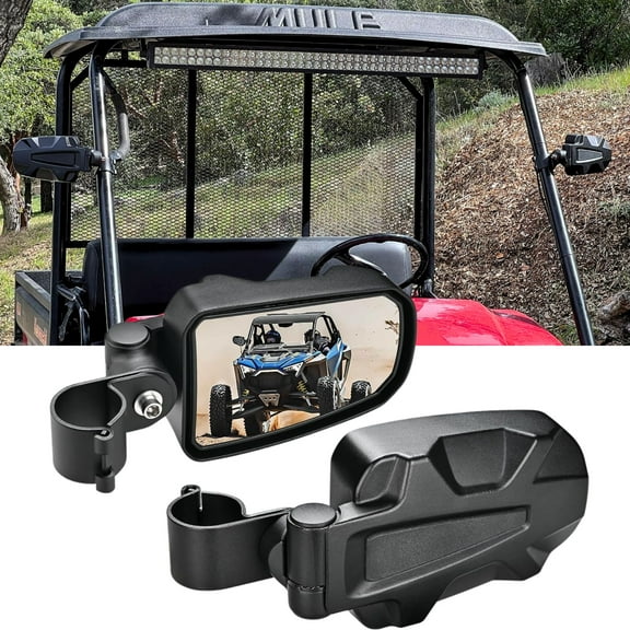 UTV Side Mirrors Convex Rear View Aluminum Universal,Fit with Windshield for 1.75" Roll Bar Cage, Compatible with Polaris RZR, Can Am (Black)