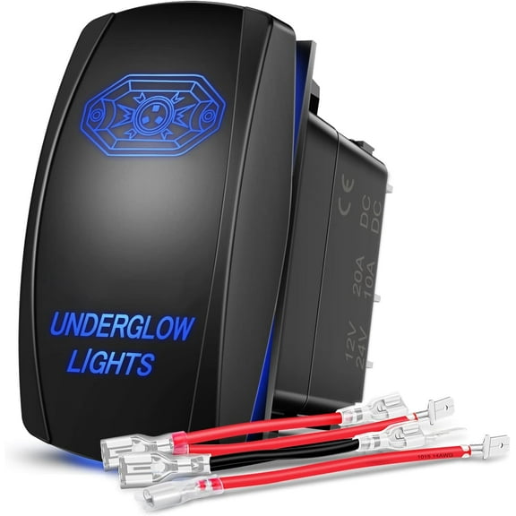 Nilight Underglow Lights Rocker Switch Led Light Bar Switch 5Pin Laser On Off SPST switches 20A/12V 10A/24V Switch Blue with Jumper Wires Set for Cars Trucks RVs,2 Years Warranty