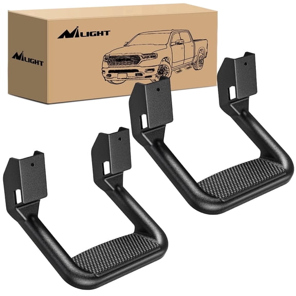 Nilight Universal Side Step Slip-Proof Aluminum Side Hoop Steps Nerf Bars Assembly Black 2 Pcs (1 Pair) for Chevy (Chevrolet) Ford Toyota GMC Dodge RAM
