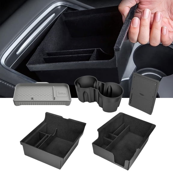 Nilight Upgraded Accessories Compatible for Tesla Model 3 2021-2023 Model Y 2021-2024, Center Armrest Console Organizer Behind Screen Storage Tray Hidden Storage Box and Cup Holder,5Packs