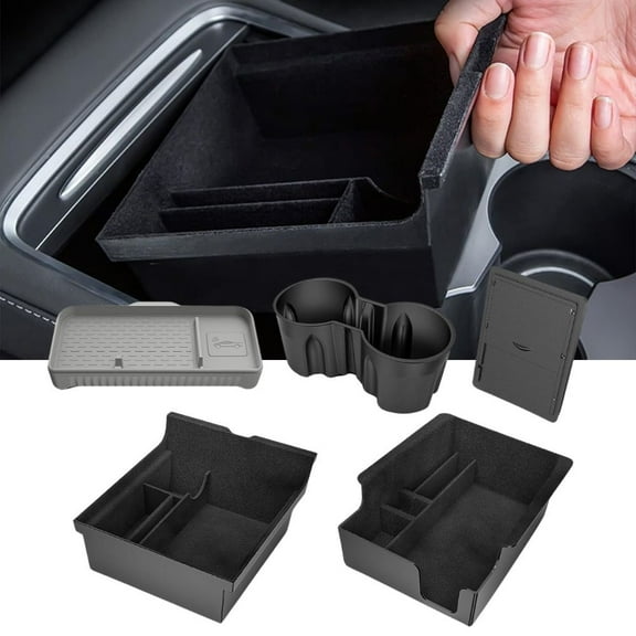 Nilight Upgraded Accessories Compatible for Tesla Model 3 2021-2023 Model Y 2021-2024, Center Armrest Console Organizer Behind Screen Storage Tray Hidden Storage Box and Cup Holder,5Packs