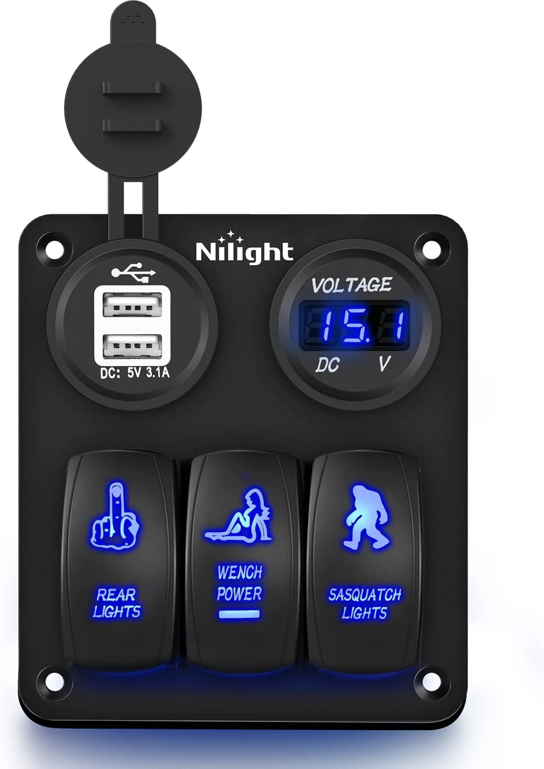 Waterproof Rocker Switch Panel Mount Nilight Waterproof Rocker Switch Panel, 3 Gang SPST, USB Charger, 12V ...