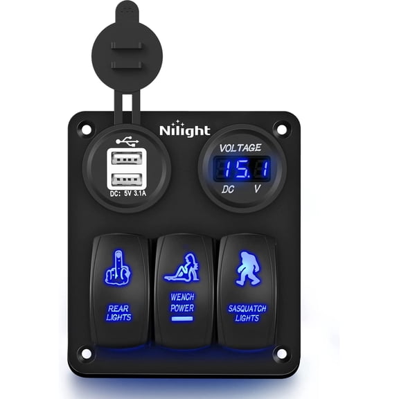 Nilight Waterproof Gang Rocker Switch with 2 Years Warranty, 5.0 x 3.0 x 1.0 in