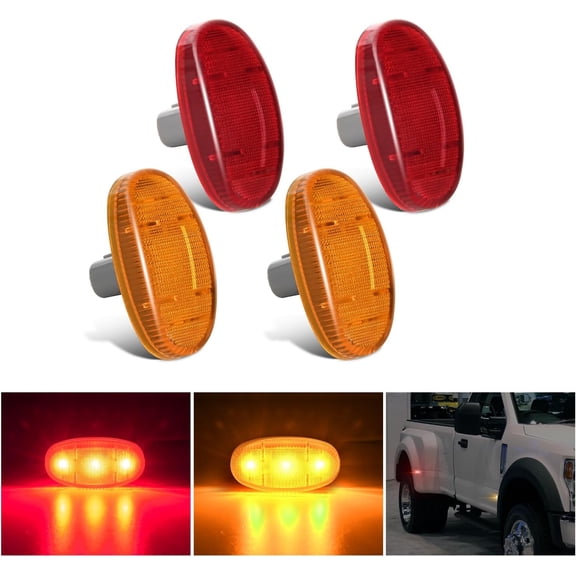 Nilight Wheel Fender Side Marker Lights 4 PCS 3 LED Red Amber Front Rear Clearance Light Plug And Play PC Lens Compatible With 2011-2022 F250 F350 F450 F550 Super Duty