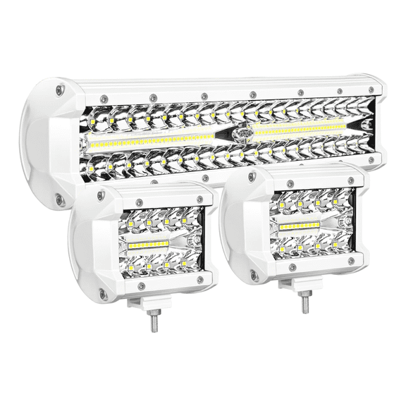 Nilight White 12 Inch LED Light Bar and 4 Inch LED Pod Lights Set, Marine Style Off-Road Driving Lights for Trucks, SUVs, Jeeps, UTVs and Boats