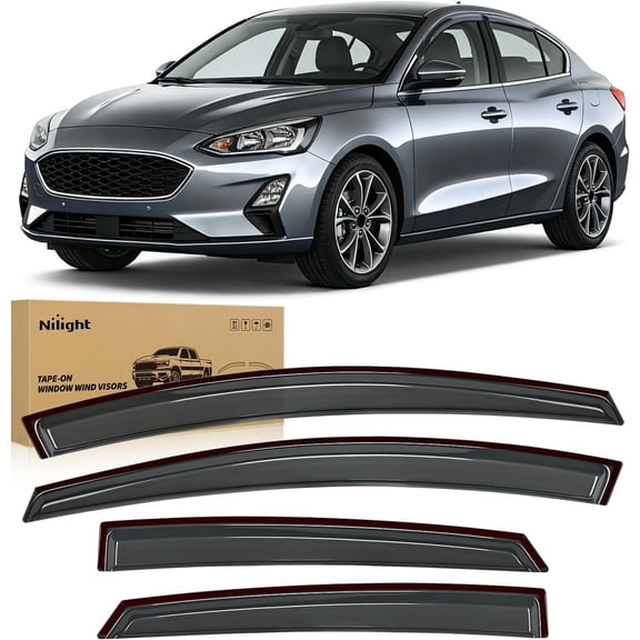 Nilight Window Rain Guards for Ford Focus Sedan 2012-2018, NOT for Hatchback Models, Tape-On Wind Deflectors Vent Visors, Smoke Sun Rain Guard, 4PCS