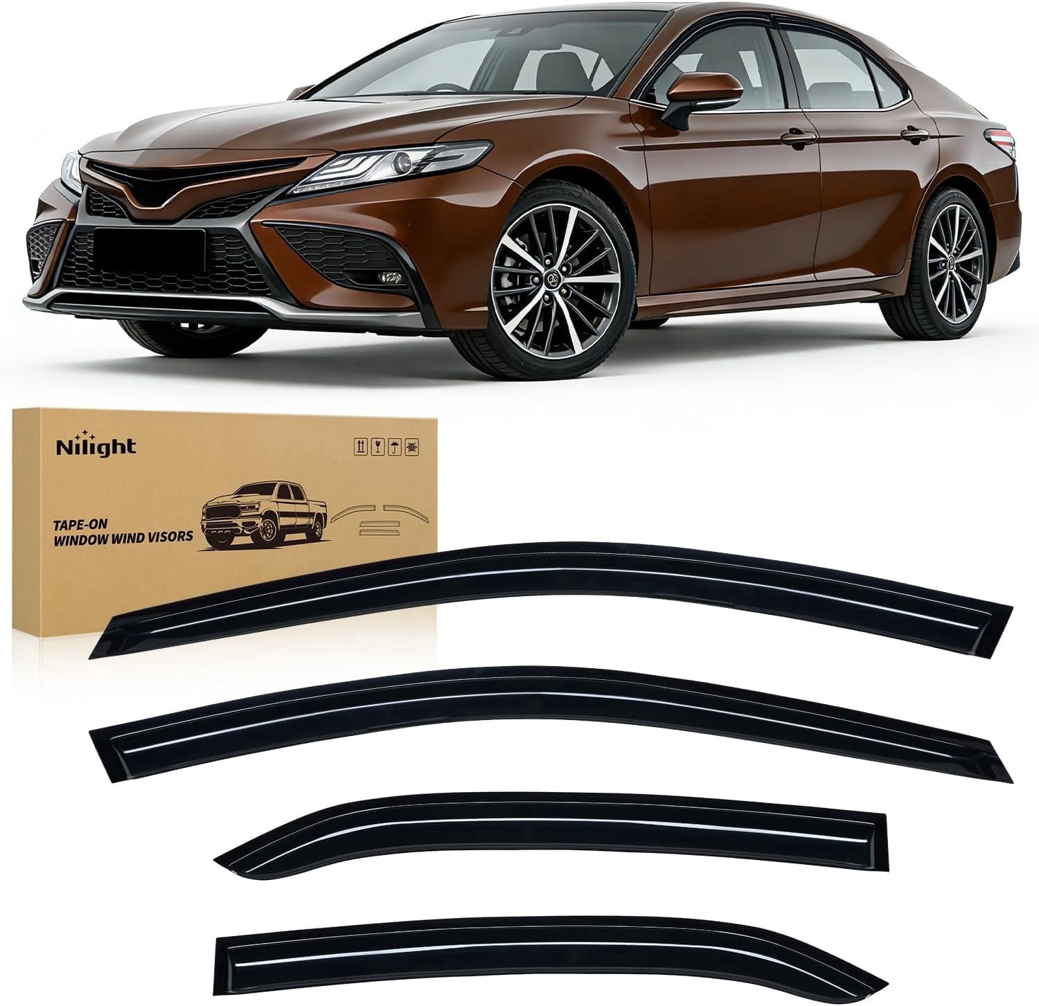 Nilight Window Rain Guards for Toyota Camry 2018-2024, Out-Channel Window Visors Vent Wind Deflectors-4PCS