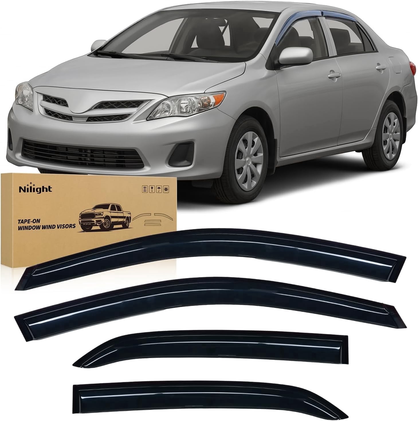 Nilight Window Rain Guards for Toyota Corolla 2009-2013, Out-Channel Window Visors Vent Wind Deflectors-4PCS