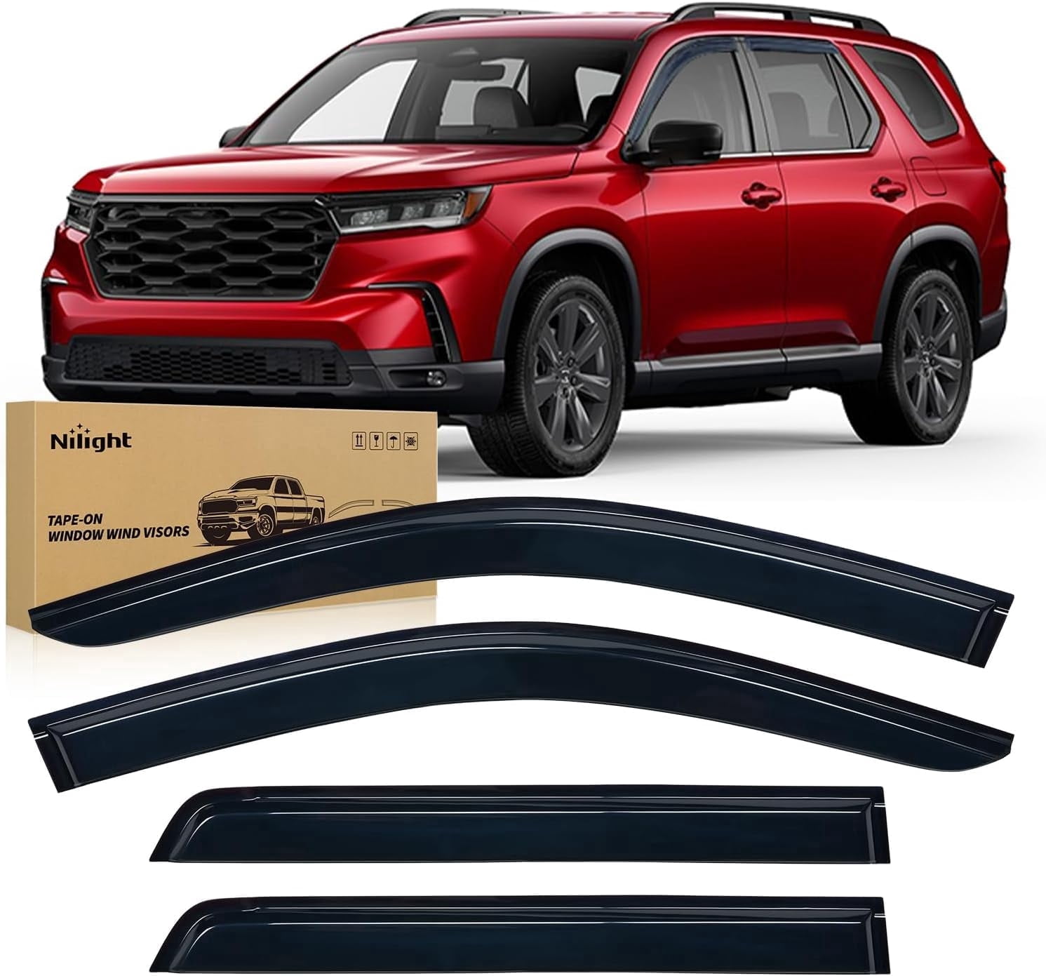 Nilight Window Visors for Honda Pilot 2023 2024 2025 2026, Out-Channel Window Wind Deflectors Rain Guards -4PCS