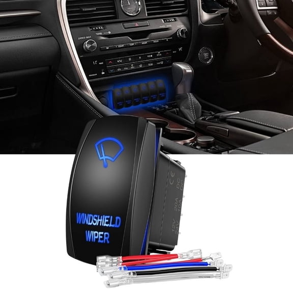Nilight Windshield Wiper Rocker Switch Led Light Bar Switch 8Pin Laser on) on off DPDT switches 20A/12V 10A/24V Switch Blue with Jumper Wires Set for Cars Trucks RVs