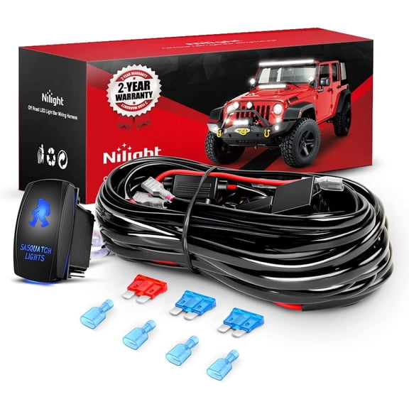 Nilight NI -WA 07 LED Light Bar Wiring Harness Kit SASQUATCH LIGHTS 12V 5Pin Rocker Laser On off Waterproof Switch Power Relay Blade Fuse-2 Lead,2 Years Warranty