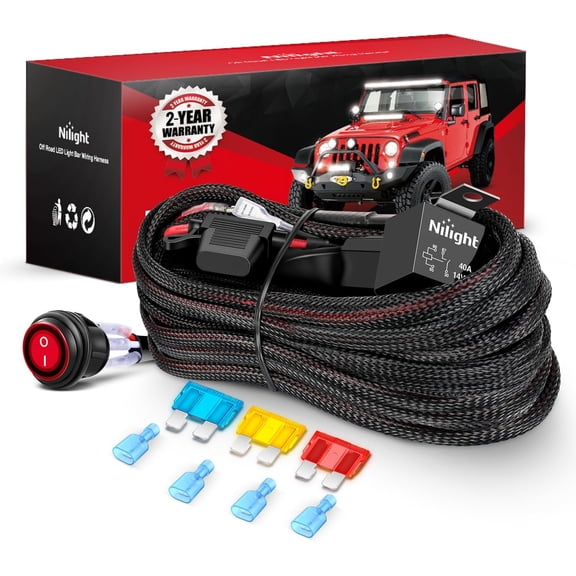 Nilight Wiring Harness Kit Nylon 14 AWG 2 Leads 12 V On Off Switch Power Relay Blade Fuse for LED Light Bar Off Road Lights on Cars Jeep Boat Trucks