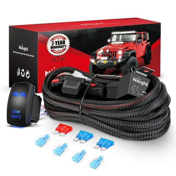 Nilight Wiring Harness Kit Nylon 16 AWG 2 Leads Rear Lights 12V 5Pin Rocker Switch Laser On Off Power Relay Blade Fuse for LED Off Road Light Bar on Cars Jeep Boat Trucks