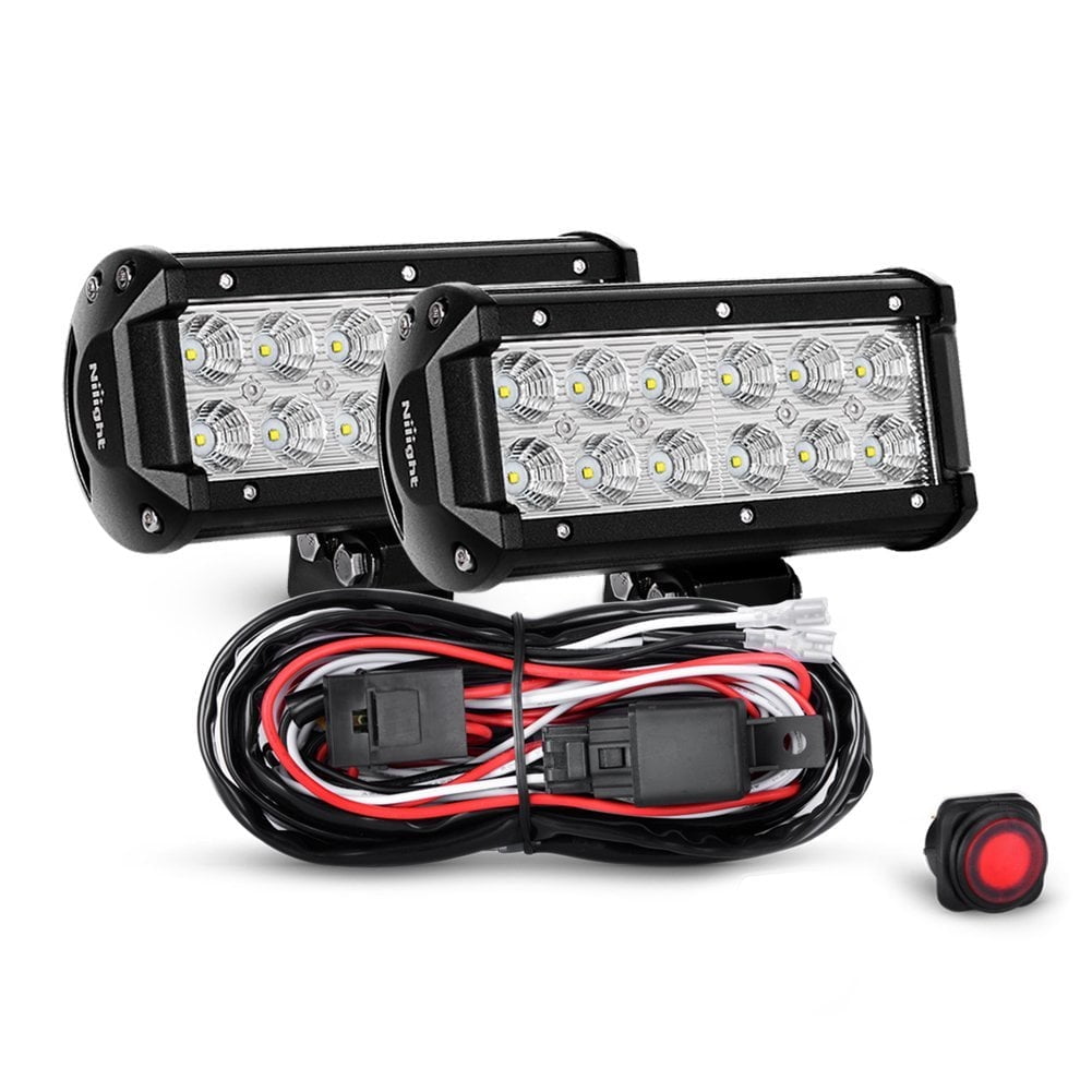 Nilight ZH008 2PCS 6.5 Inch 36W Flood Bar LED Work Driving Light with Off Road Wiring Harness, 2 Years Warranty