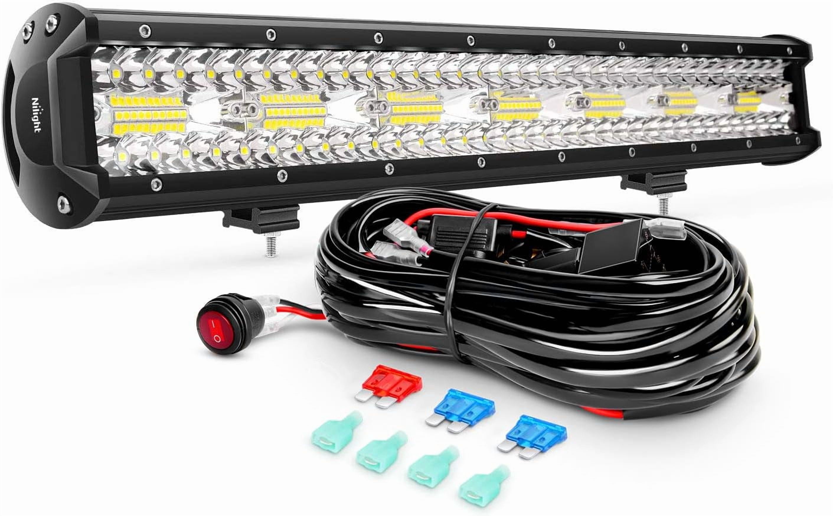 Nilight 20 Inch 420W Triple Row Flood Spot Combo 42000LM LED Light Bar with Heavy Duty Off-Road Wiring Harness, 2 Years Warranty, White