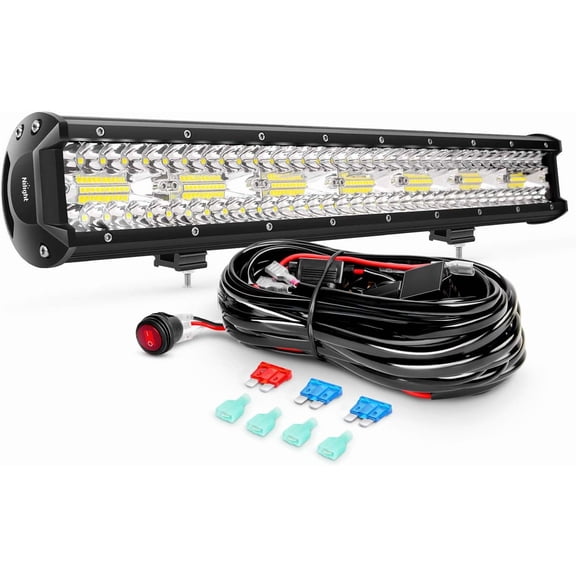 Nilight 20 Inch 420W Triple Row Flood Spot Combo 42000LM LED Light Bar with Heavy Duty Off-Road Wiring Harness, 2 Years Warranty, White