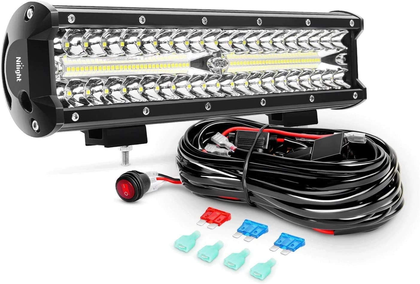 Nilight 12Inch 12 Inch 300W Triple Row Flood Spot Combo 30000LM Led Off Road Lights for Trucks with 16AWG Wiring Harness Kit