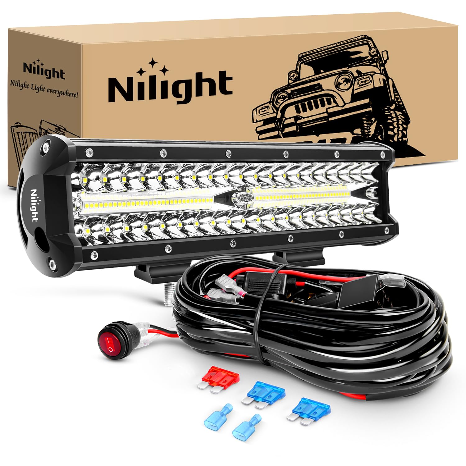 Nilight ZH411A 12Inch 12 YPF5 Inch 300W Triple Row Flood Spot Combo