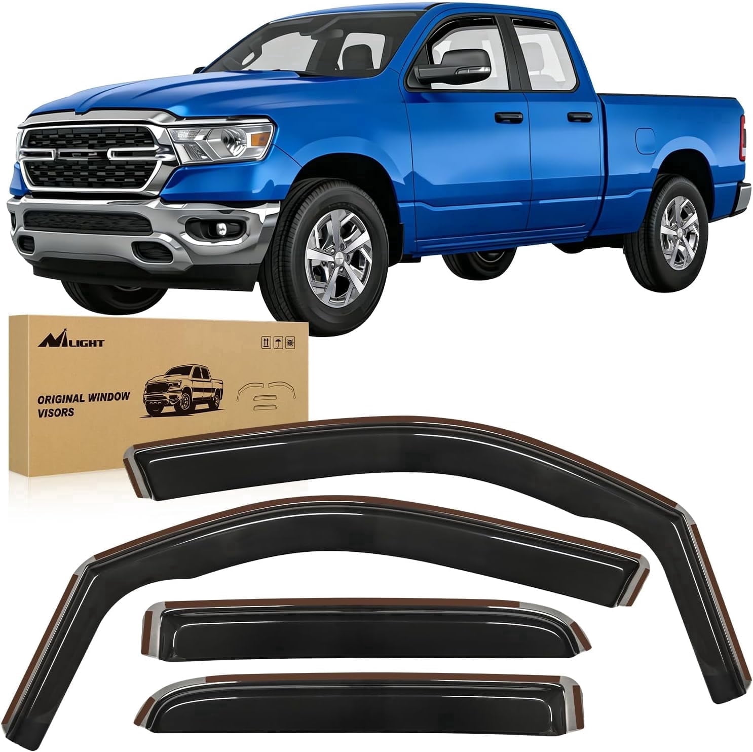 Nilight in Channel Rain Guards for Dodge RAM 1500 2019 2020 2021 2022 2023 2024 Quad Cab Original Window Deflectors, Vent Window Visors-4PCS