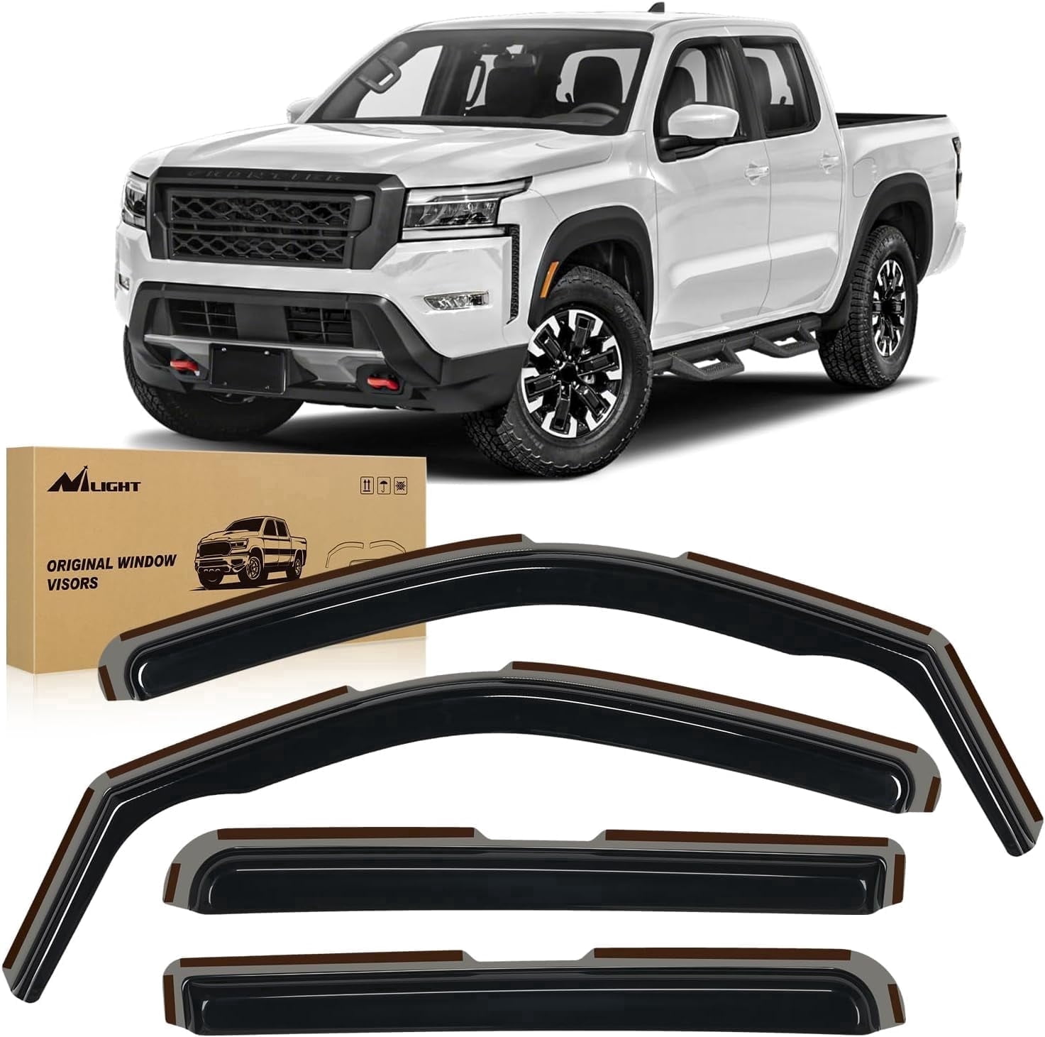 Nilight in-Channel Rain Guards for Frontier Crew Cab 2022 2023 2024 2025, Vent Window Visors, Original Window Deflectors-4PCS