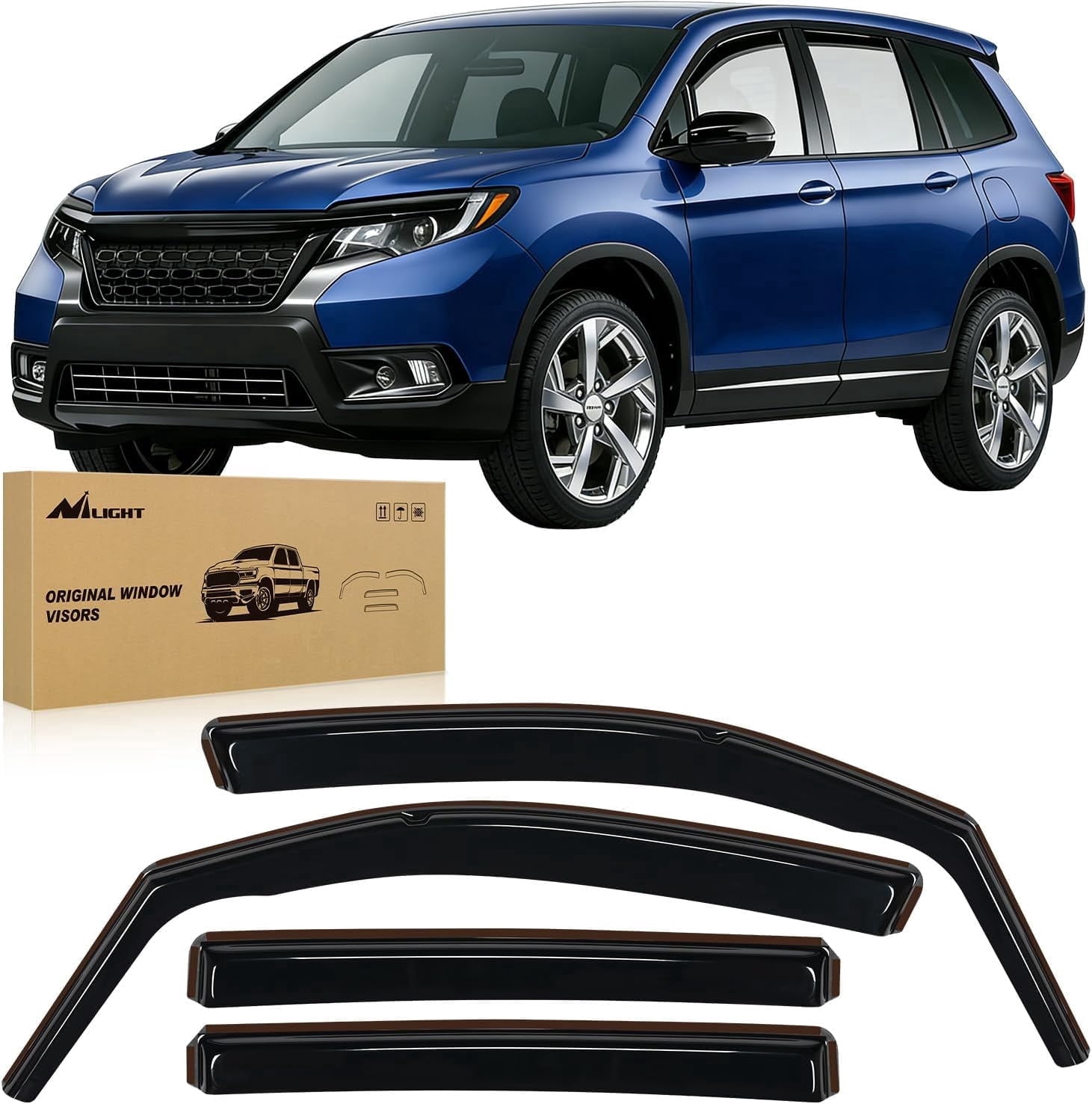 Nilight in-Channel Rain Guards for Honda Passport 2019 2020 2021 2022 2023 2024 2025, Vent Window Visors, Original Window Deflectors-4PCS