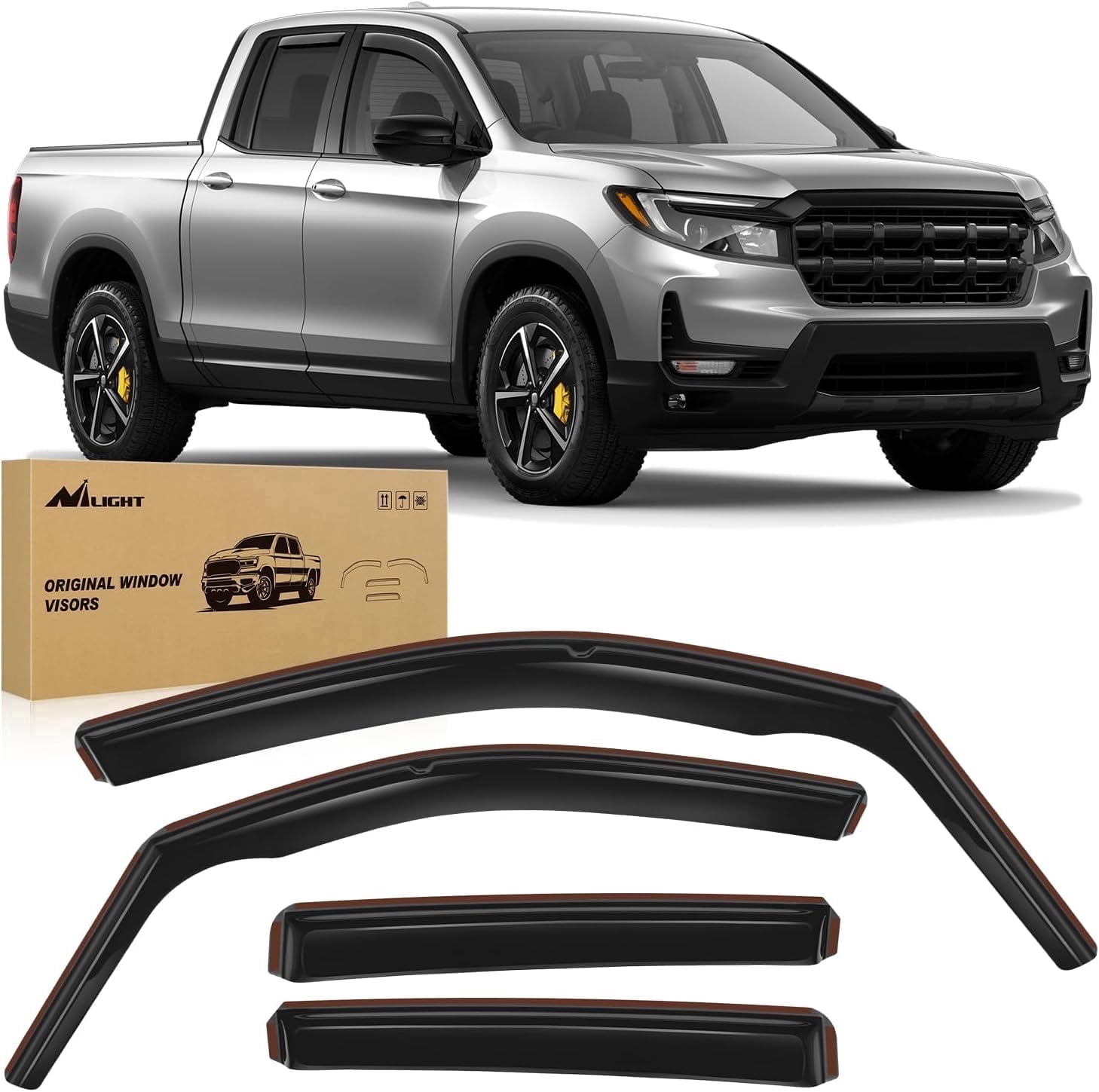Nilight in Channel Rain Guards for Honda Ridgeline 2017 2018 2019 2020 2021 2022 2023 2024 2025 Original Window Deflectors, Vent Window Visors-4PCS