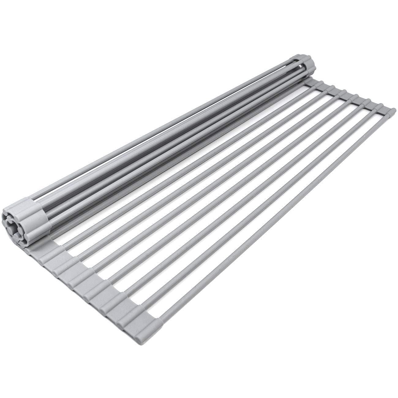Nilkanth - Over The Sink Multipurpose Roll-Up Dish Drying Rack (Warm Gray, Large)(Stainless Steel;Silicone)