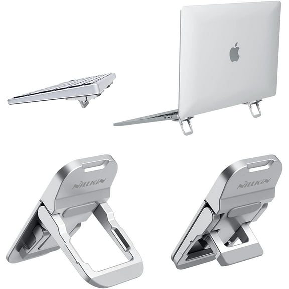 Nillkin Portable Laptop Stand with 3 Adjustable Angles, Flip Keyboard Riser Feet for Most Keyboards, Computer Keyboard Stand for Desktop, MacBook, HP and Other 10-17 Inches Laptop Feet Riser, Silver