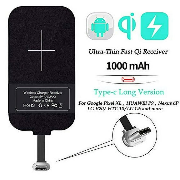 Nillkin Qi Receiver USB C, Thin Wireless Charging Receiver, Type C Wireless Charger Receiver for Galaxy Note 8 Pro/A50/A70/A10s/Xiaomi Note 8/Huawei P30 and Other Type-C Android Phones(Long Version)