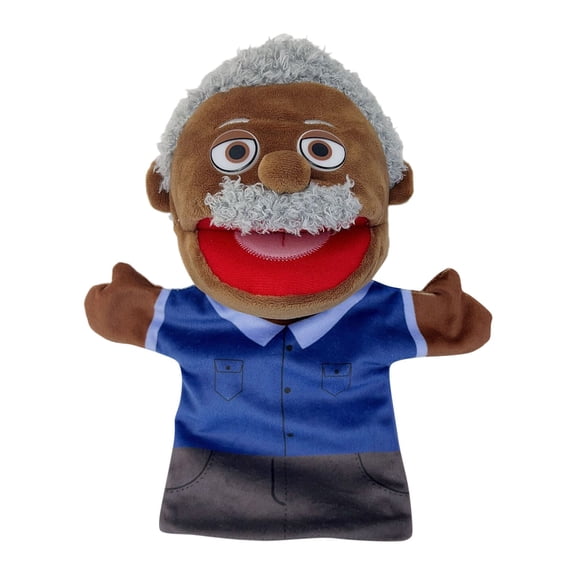 Nilnehc 1 Pcs Family Plush Hand Puppet, 12 Inch Grandfather Character Figure, Soft Interactive Doll for Classroom Home Activity, Creative Role-Play Accessory (Black)