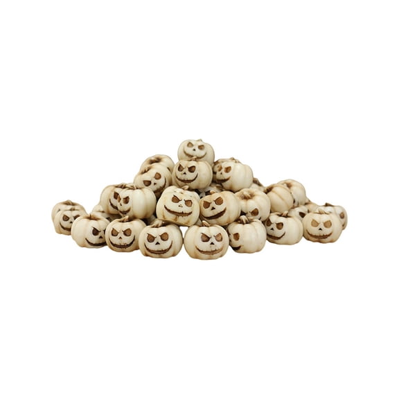 Nilnehc 1 Pcs Halloween Mini Pumpkin Decorations, Halloween Fish Tank Decor, Spooky Smiling Face Mini Pumpkins, Jack-O'-Lantern Miniature Vase Fillers, White Resin Artificial Figurines