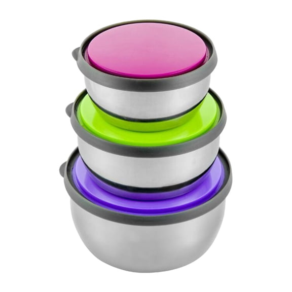 Nilnehc 3-Piece Stainless Steel Mixing Bowls Set, 4.7/5.2/6.3in Nesting Food Containers with Lids, Kitchen Storage Bowls for Meal Prep and Fridge Organization