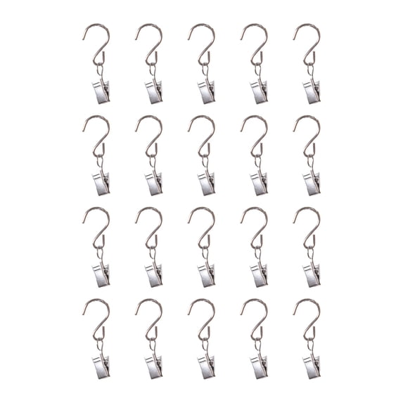 Nilnehc Curtain Hook Clips,20 Pcs Heavy Duty Stainless Steel S-Hook Curtain Hangers with Alligator Clamp,Multi-Purpose Metal Clips for Hanging Photos String Lights and Art Craft Display