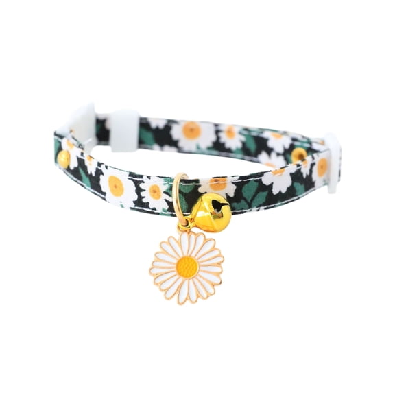 Nilnehc Detachable Cat Collar,Cloth Breakaway Collar with Daisy Pendant and Bell,Adjustable 7.09-11.81in for Kittens and Adult Cats,Black