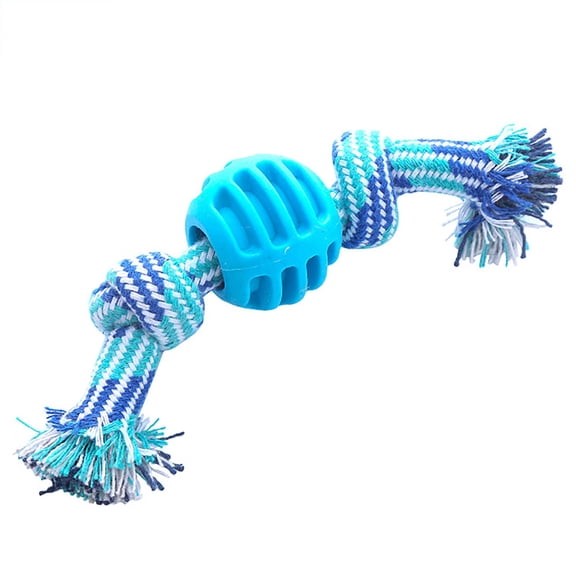 Nilnehc Dog Rope Chew Toy,TPR Ball Tug Toy with Double Knots,Interactive Teeth Cleaning Toy for Small Medium Dogs,Indoor Outdoor Play,Blue 7.9in