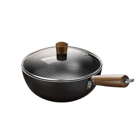 Nilnehc Fish Scale Pattern Nonstick Frying Pan, 7.9in Black Flat Bottom Wok with Glass Lid, Induction Compatible Steel Fry Pan