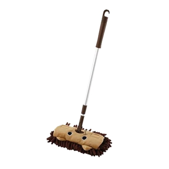 Nilnehc Mini Mop with Extendable Handle, 18.9-28.3in Adjustable Cleaning Duster, Cartoon Animal Floor Cleaner for Home Kitchen Car and Travel Use, Coffee