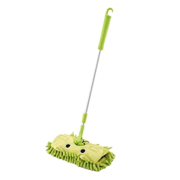 Nilnehc Mini Mop with Extendable Handle, 18.9-28.3in Adjustable Cleaning Duster, Cartoon Animal Floor Cleaner for Home Kitchen Car and Travel Use, Green