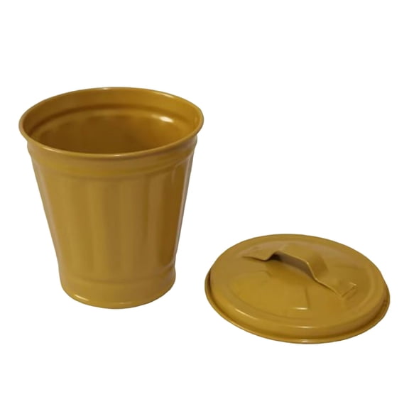 Nilnehc Small Desktop Can with Lid,Compact Iron Tabletop Waste Bin for Office Kitchen,Multi-purpose Mini Planter Flower Pot Holder,Gold 2.6x3.7in