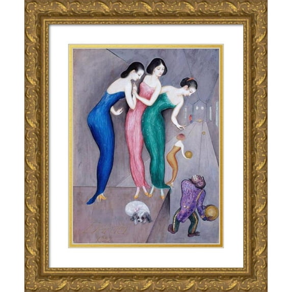 Nils Dardel 19x24 Gold Ornate Framed and Double Matted Museum Art Print Titled - Dreams and Fantasies No.1 (The Skittle Alley) (1922)