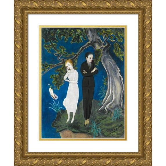 Nils Dardel 19x24 Gold Ornate Framed and Double Matted Museum Art Print Titled - Young Man in Black, Girl in White (1919)