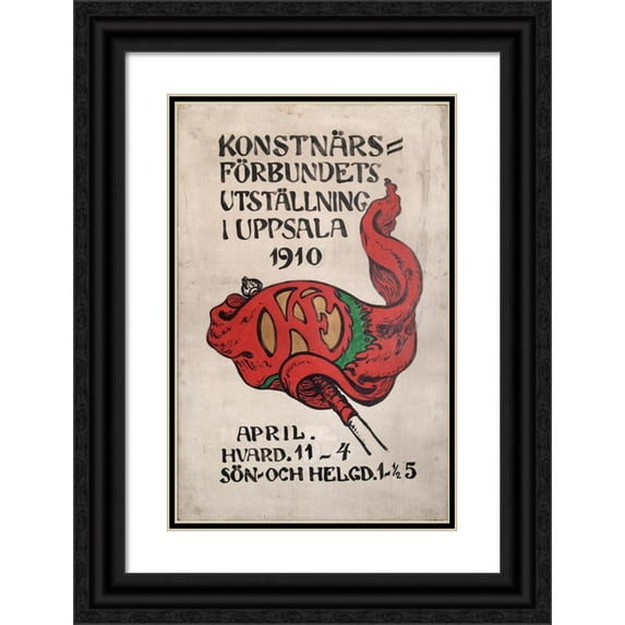 Nils Kreuger 13x18 Black Ornate Wood Framed Double Matted Museum Art Print Titled - Poster for the Artists’ Society's Exhibition in Uppsala (1910)