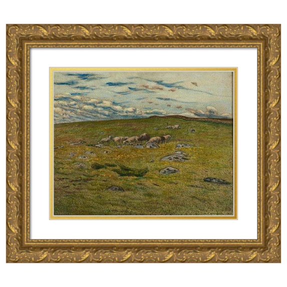 Nils Kreuger 24x20 Gold Ornate Framed and Double Matted Museum Art Print Titled - Grazing Sheep (1901)
