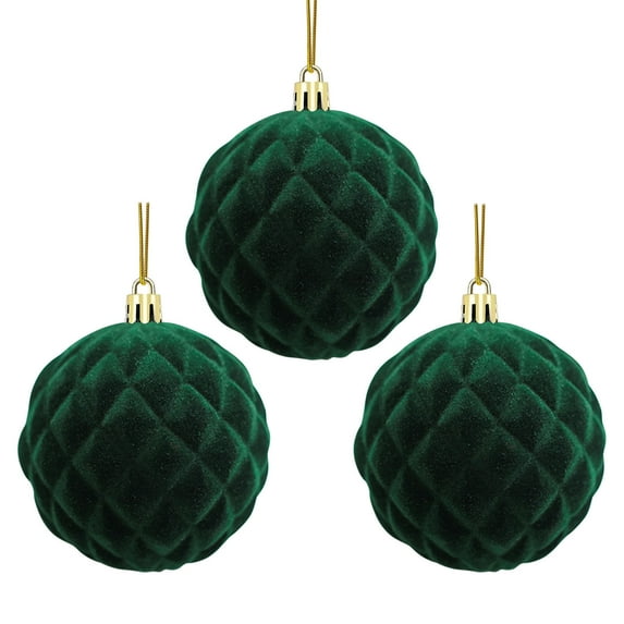 Nilvkv 3PCS Velvet Christmas Balls, Bulk Flocked Christmas Tree Ball Ornaments Plastic Balls 8cm/3.1in Xmas Decorative Hanging Ornaments Christmas Tree Decoration