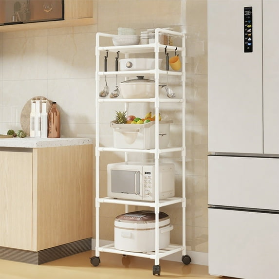 Nilvkv 6 Tier Kitchen Rack Movable Trolley Floor Standing Multi-Layer Household Storage Rack Bathroom Rack for Kitchen Pantry Closet Bath Laundry