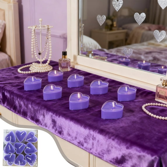 Nilvkv 9pc Valentine's Day Heart Shaped Tea Candles Soy Wax - Unscented Dripless Candles for Dates Weddings Anniversaries, Valentines Day Decorations