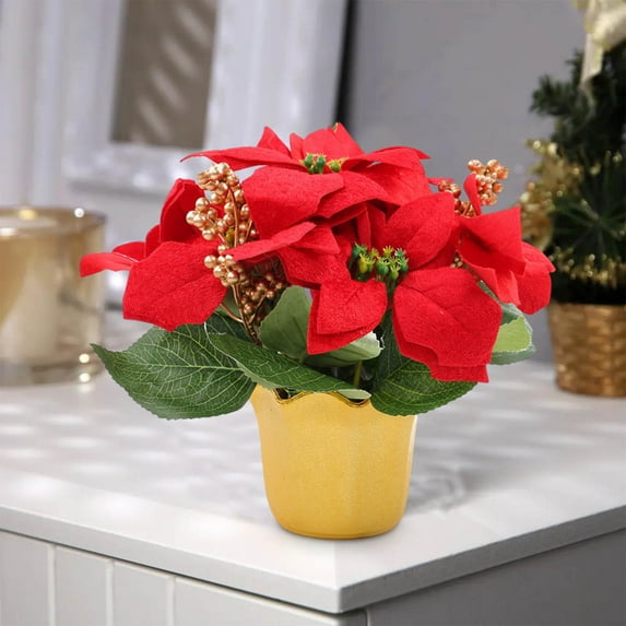 Nilvkv Artificial Potted Poinsettias Red Christmas Pots Flowers Easter False Bonsai Arrangements for Home Office, Christmas Decorations