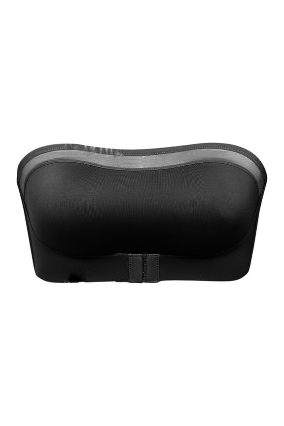 Bandeau Bra, Strapless Bra, Sheer Mesh Layer High Stretch Wireless Off Shoulder Front Closure Side Support Push Up Anti Slip Bandeau Black 42BC