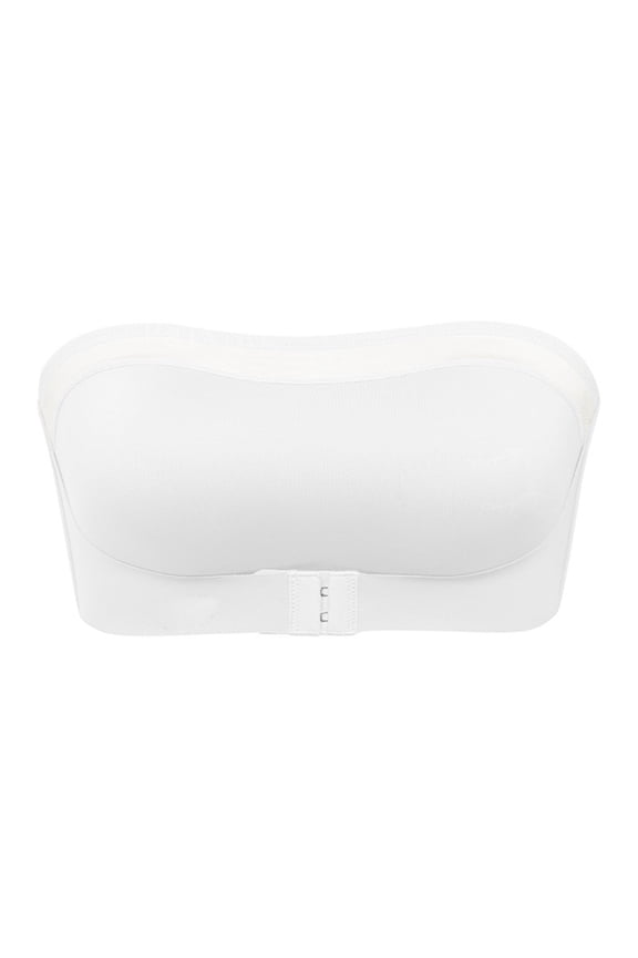 Bandeau Bra, Strapless Bra, Sheer Mesh Layer High Stretch Wireless Off Shoulder Front Closure Side Support Push Up Anti Slip Bandeau White 36BC